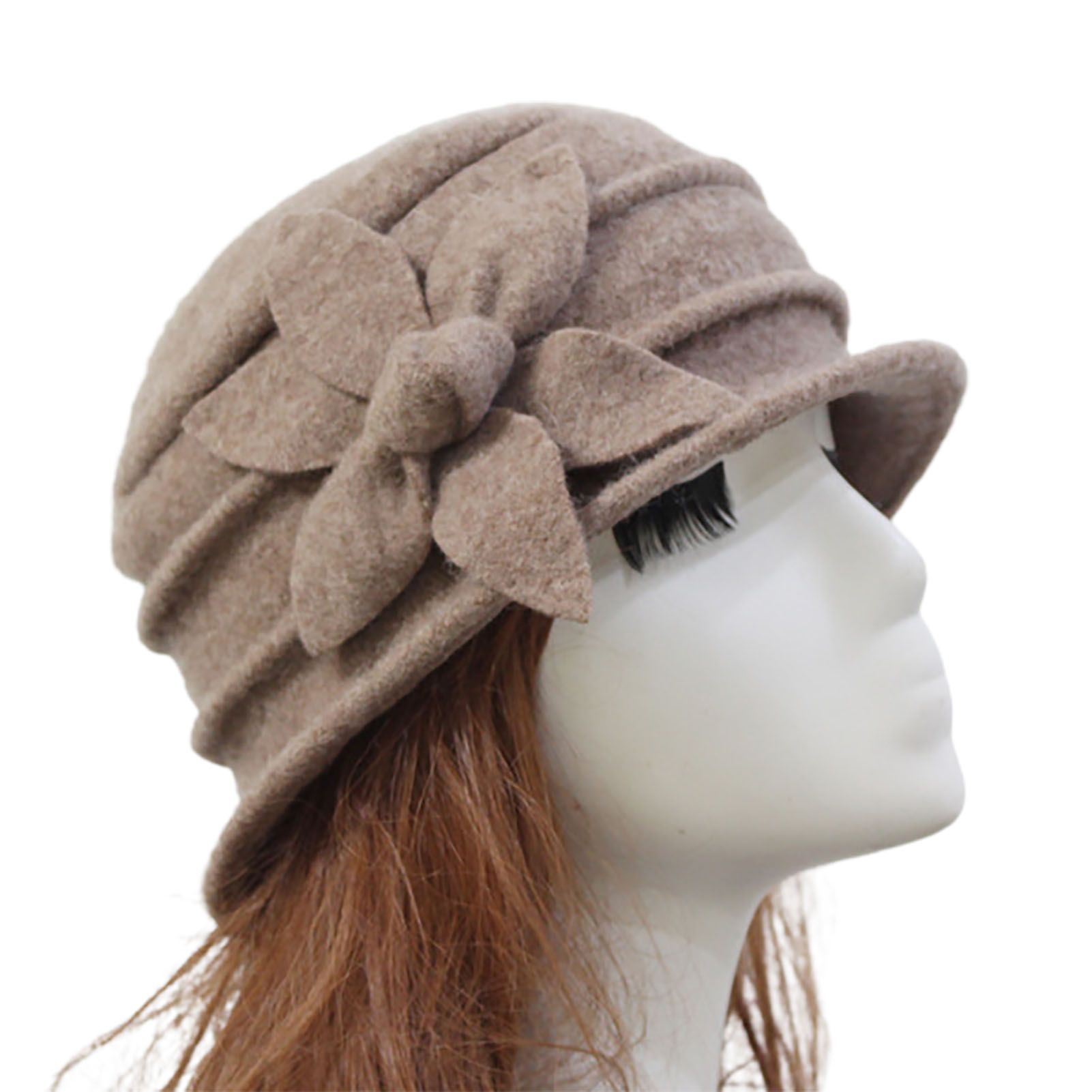 Flower Decor Felt Hat Solid Color Wool Blend Thick Warm Women Winter Hat Fashion Accessories
