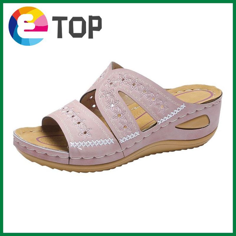 Women Plus Size Retro Wedge Sandals Hollow Flower Open Toe Non-slip Sandal Casual Female Beach Shoes