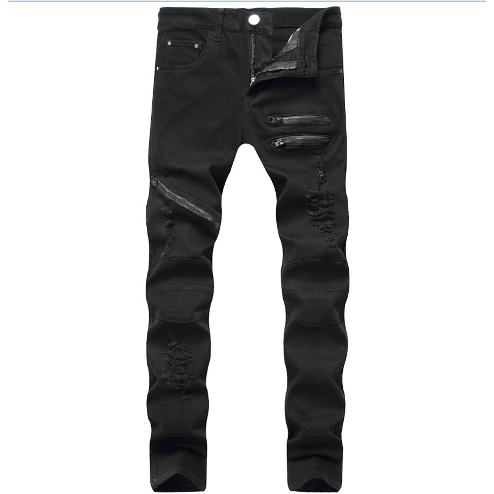 2020 Men’ s Jeans, Solid Color High Waist Ripped Trousers Close-Fitting Pants for Men, Black/White/Red