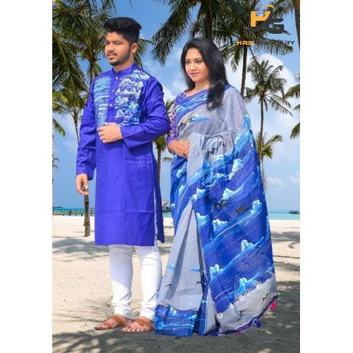Couple Hand Painted Saree & Panjabi