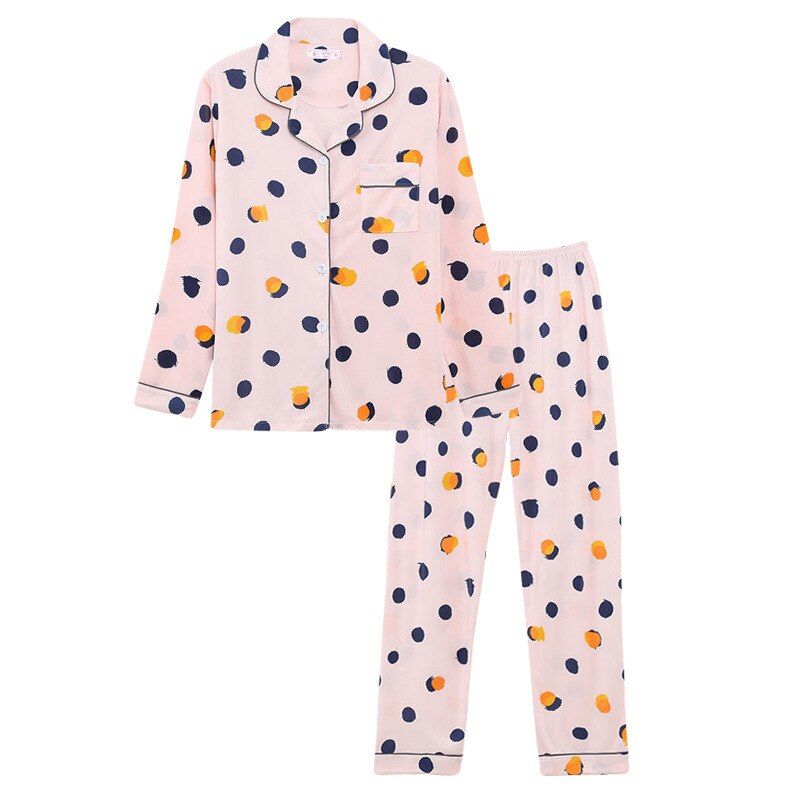 Sleepwear Women Pajamas Sets Long Sleeve Home Wear Suit For Women Two Piece Set Female Pijama Button Pyjama Clothes Polka Dot