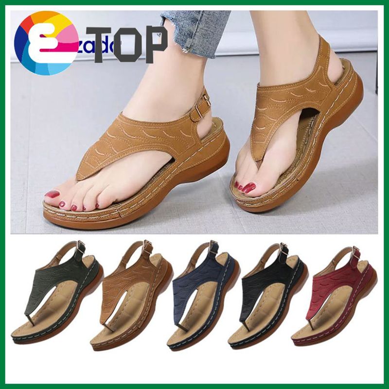 Retro Wedge Sandals Casual Non-slip Beach Shoes Large Size Comfortable PU Sandal for Women
