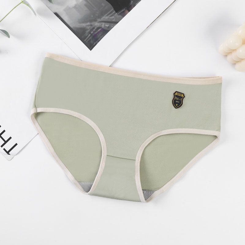 Women Solid Color Mid-Waist Antibacterial Panties Stretch Comfortable Briefs