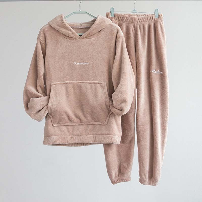 Autumn Winter Pajamas Set Women Loungewear Fleece Sleepwear Home Suits Homewear Ladies Warm Plush Lounge Sleep Wear