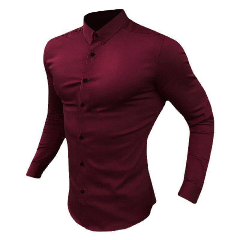 New Autumn Fashion Long Sleeve Shirt Men Solid Fitness Mens Turn-down Collar Button Super Slim Fit Business Dress Shirt Gym Tops