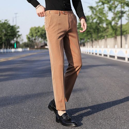 High Quality Brown Stripe Suit Pants Men's Black Green Yellow Trousers OfficePantalones Hombre Wedding Party Slacks Big Size 40