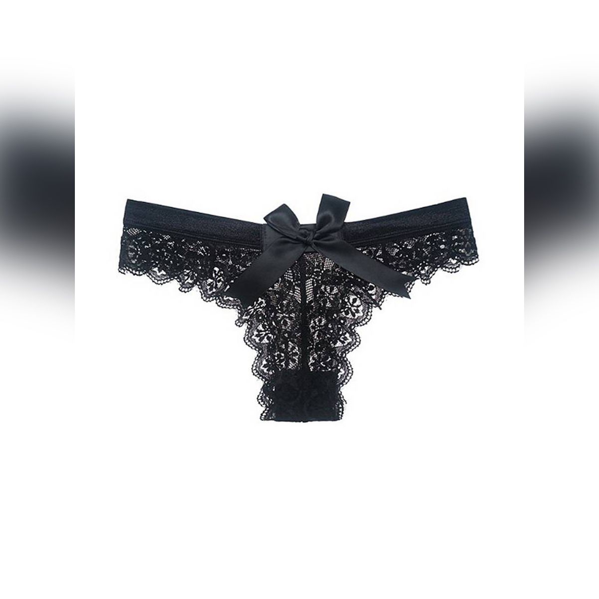 New Women  Underwear, See-through Lace G-string Thongs with Bow Low-waist T-back (White, Black)