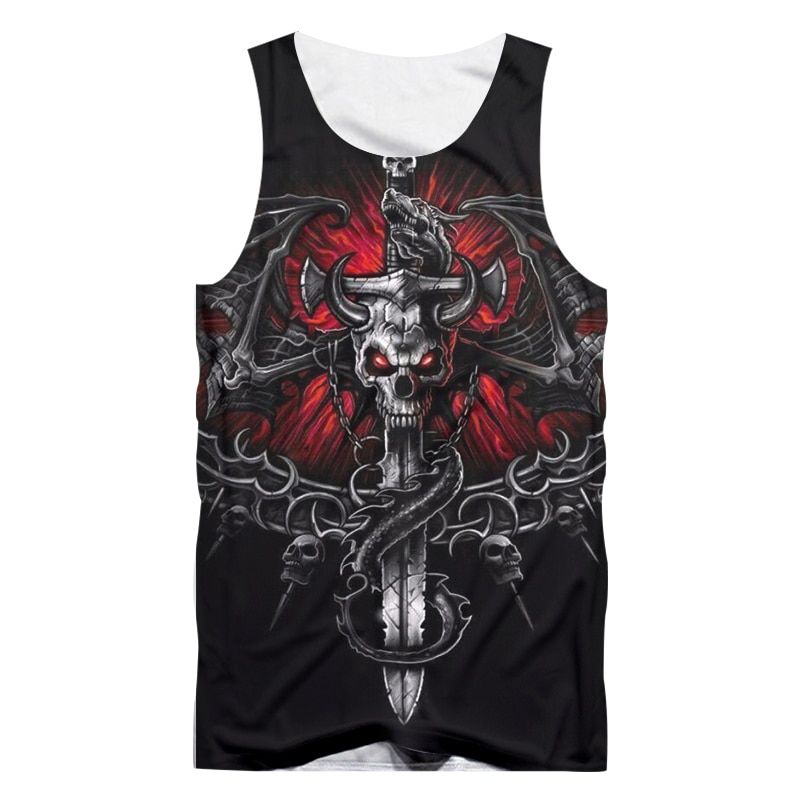 New Summer Tops Men's Cool Cross Skull Printed 3d TaTop Singlets Man hop Sleeveless Tee Shirt Dropsping
