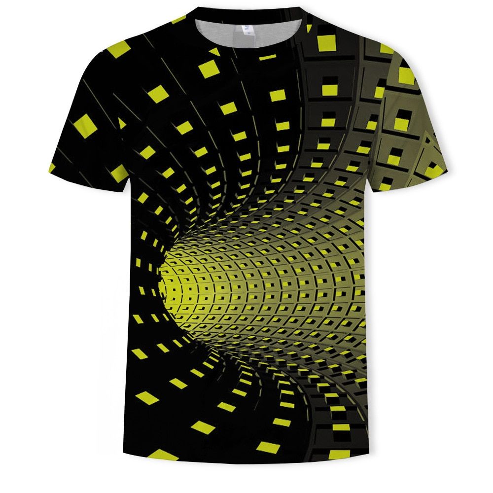Mens Graphic T Shirt Fashion 3 Dil Tees Boys Casual Geometric Print Visual Hypnosis Irregular Pattern TaTops
