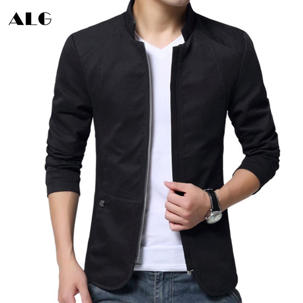 【】 Men Casual Coat Slim Fit Zipper Solid Business Coat for Spring Autumn 【within 48 hours】