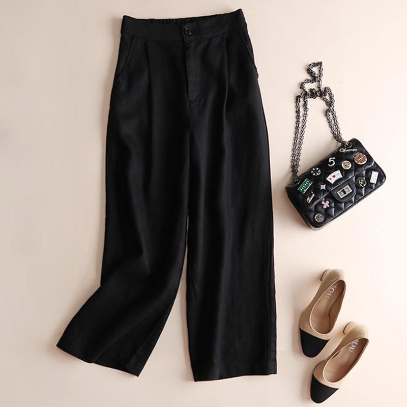 English style Wide Leg Pants for Women Korean Fashion Cotton Linen Thin Wide Leg Loose Ninth Pants Casual High Waist Oversized Pants