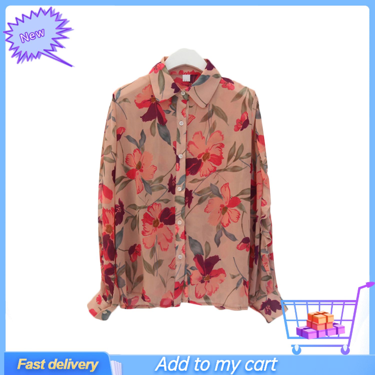 Women Turn Down Collar Long Sleeve Leaf Floral Print Shirt Chiffon Office Blouse