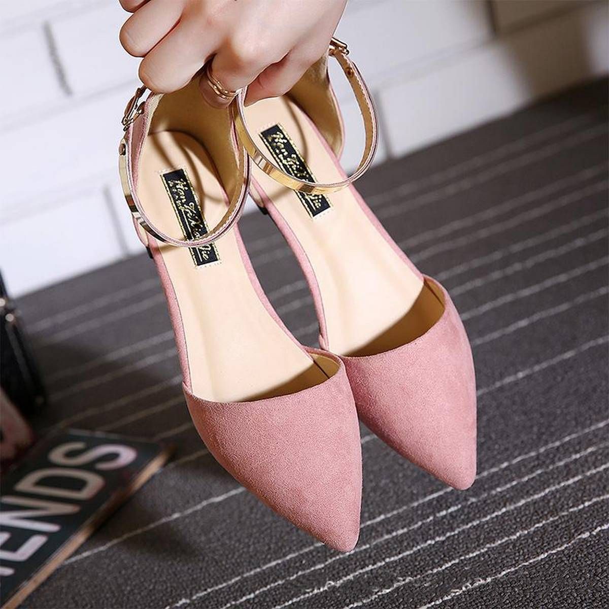 2017 Women' Pointed Toe Ankle Strap Shoes Ballet Flats Spring Casual Sandals PINK - Pink 41