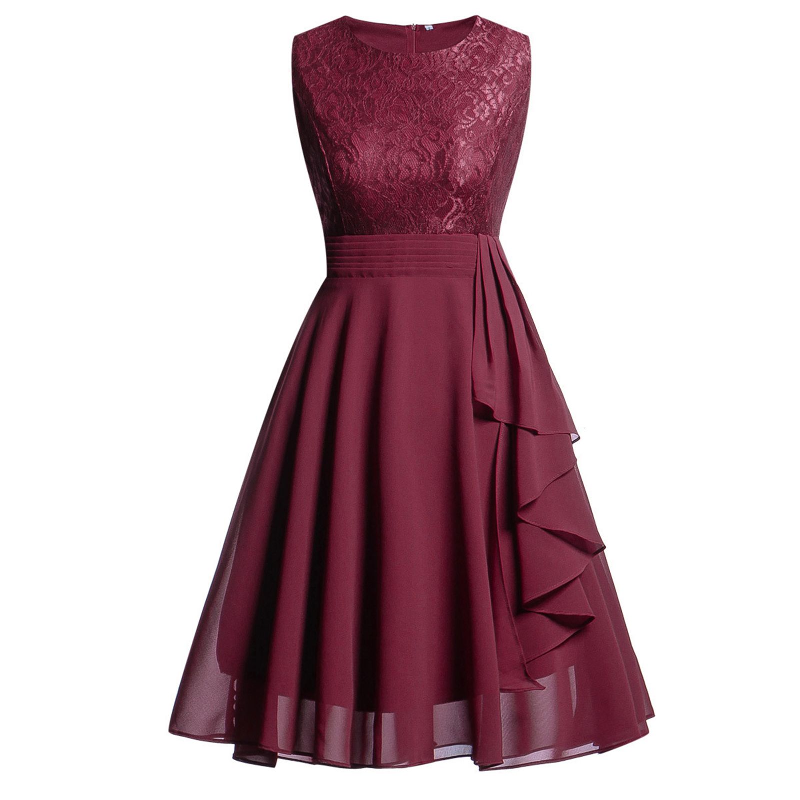 Midi Dress Round Neck Sleeveless Cloth Tight Waist Summer Dress for Daily Life
