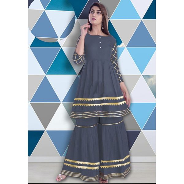 Fully Ready made Attractive Designer High Quality Golden lace fitted Work Kameez and Palazzo Set for woman-10