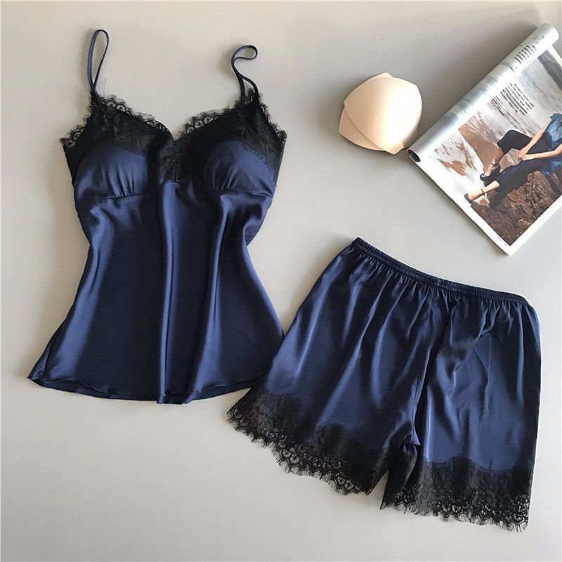 Women Dressing Gown y Pajamas Set Lace Sling Shorts Summer Robe Sleepwear Lace Silk Satin Fashion Women Homewear Worn Outside