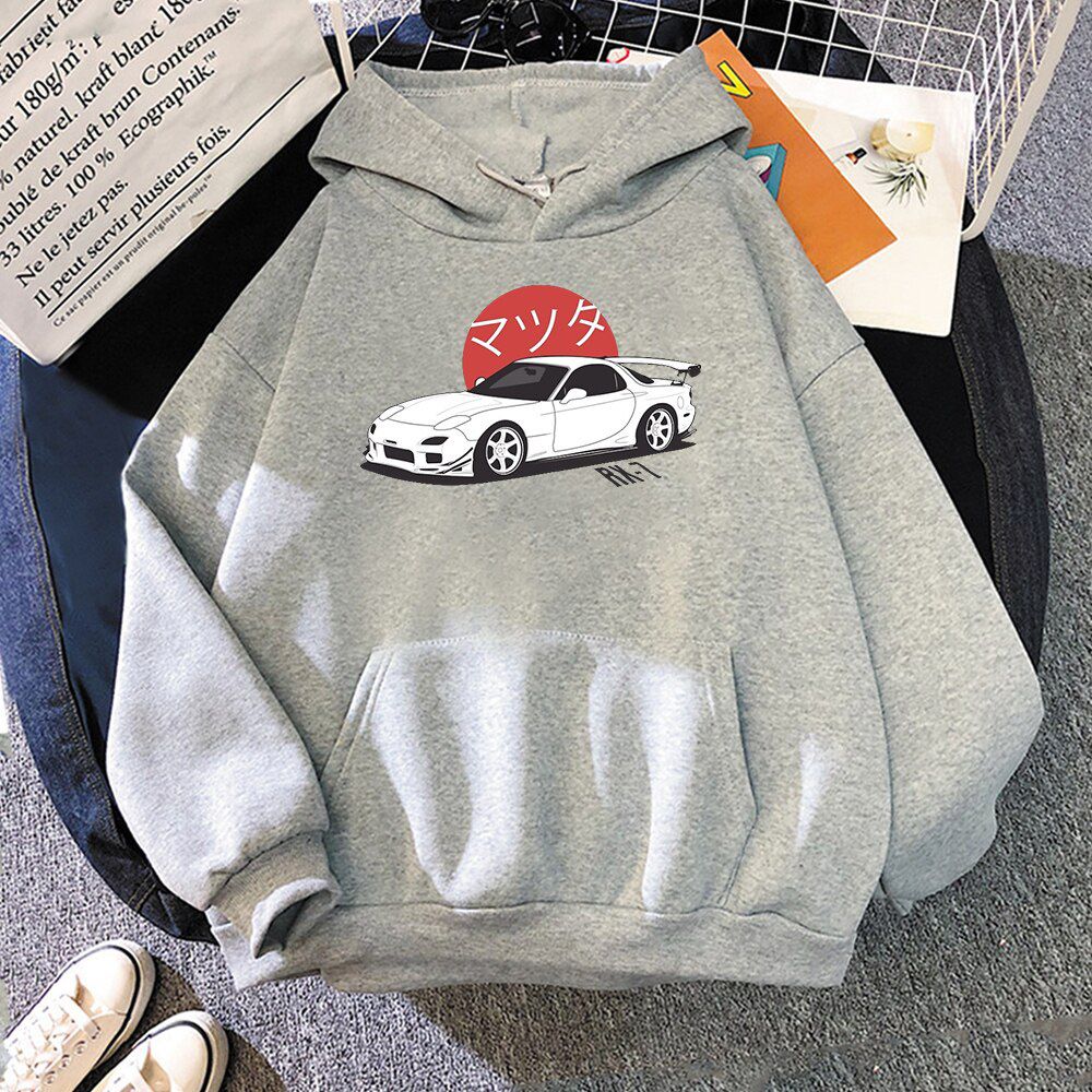 Anime Initial D Hoodies Mazda RX7 Printed Hoodies Men Women Fashion Tops Hoodie Streetwear Sweatshirts JDM Automobile Culture