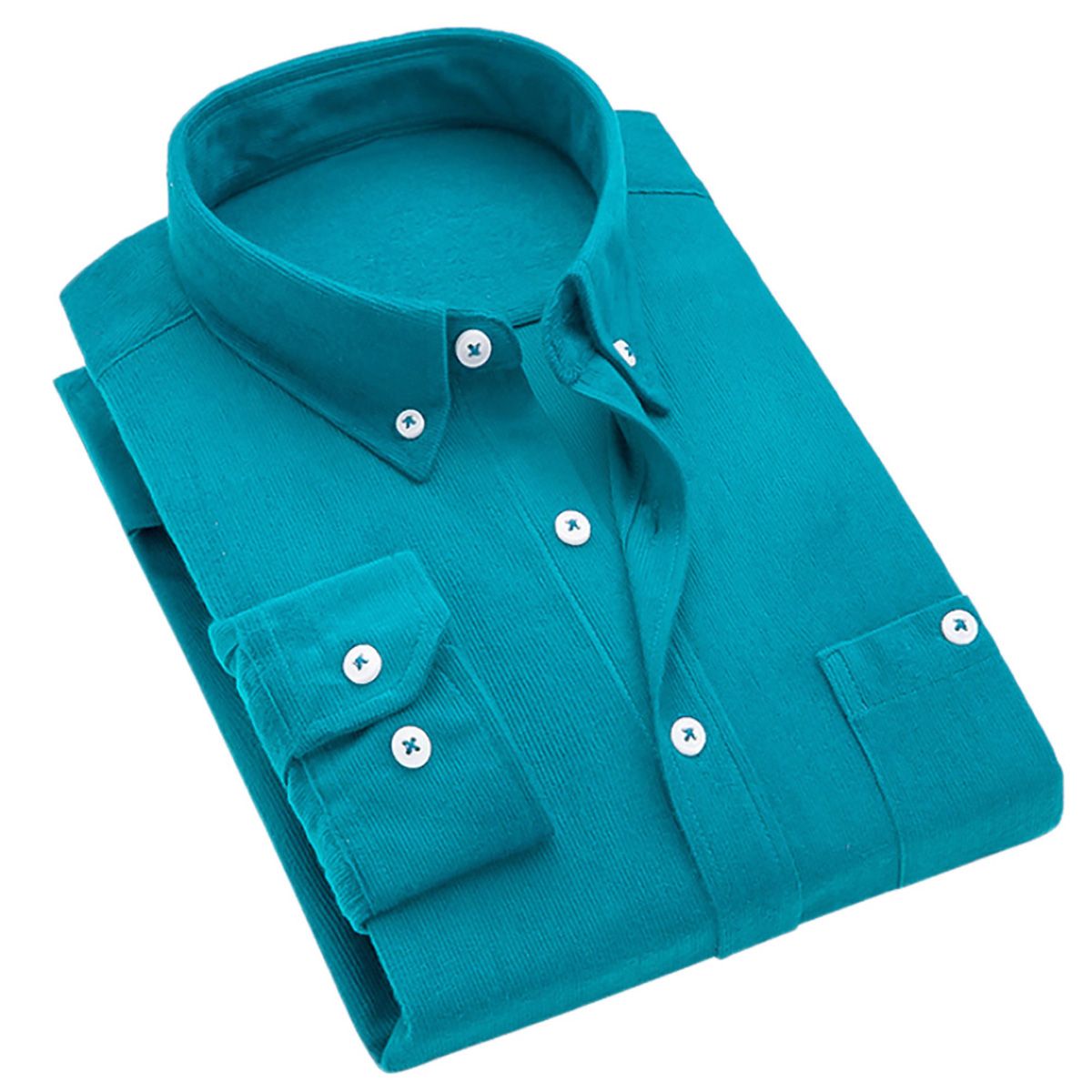 OIMG Men Vintage Turn Down Collar Corduroy Buttons Plus Size Business Slim Shirt