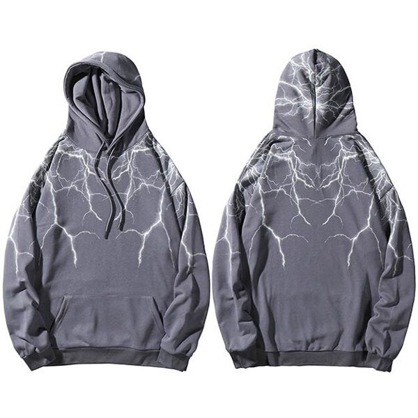 Hop Lightning Hoodie Sweatshirt Men Harajuku Streetwear Hooded Pullover Cotton Autumn Loose Hoodie Hop ster Black