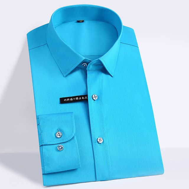 Men's Comfortable - Soft & Smooth Bamboo-fiber Dress Shirts Pocketless Long Sleeve Standard-fit Classic Office Easy-care Shirt