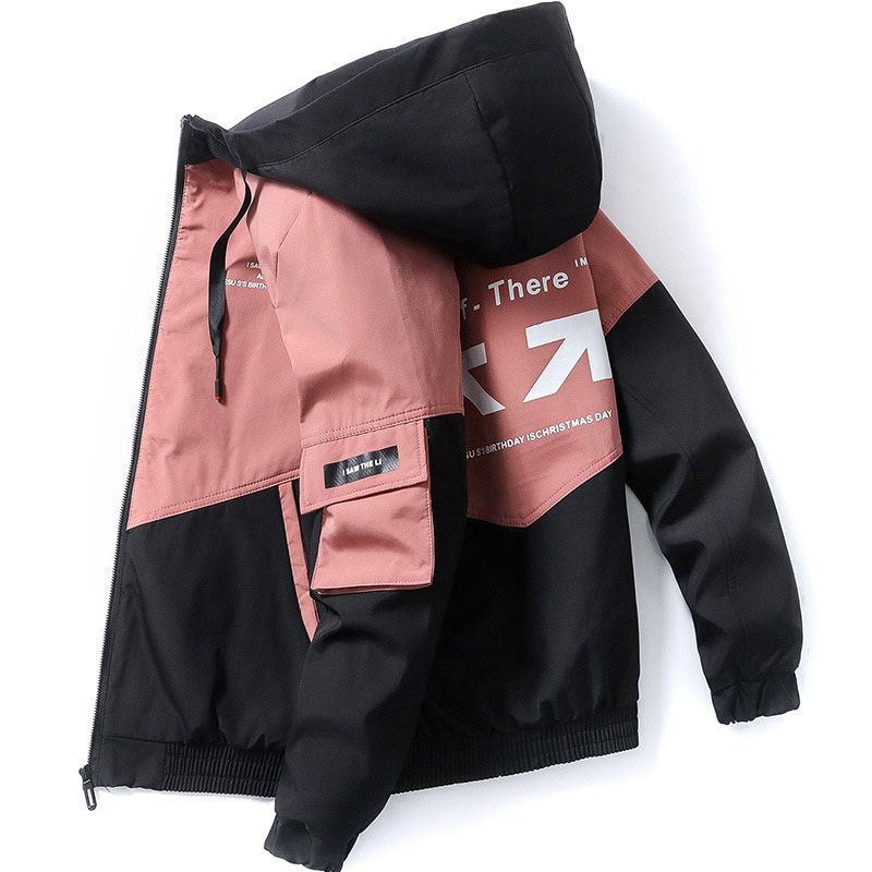 Men's Autumn And Winter Jacket High Street Fashion Print Stitching Coat Color Windproof  Jacket Men's Cotton Jacket
