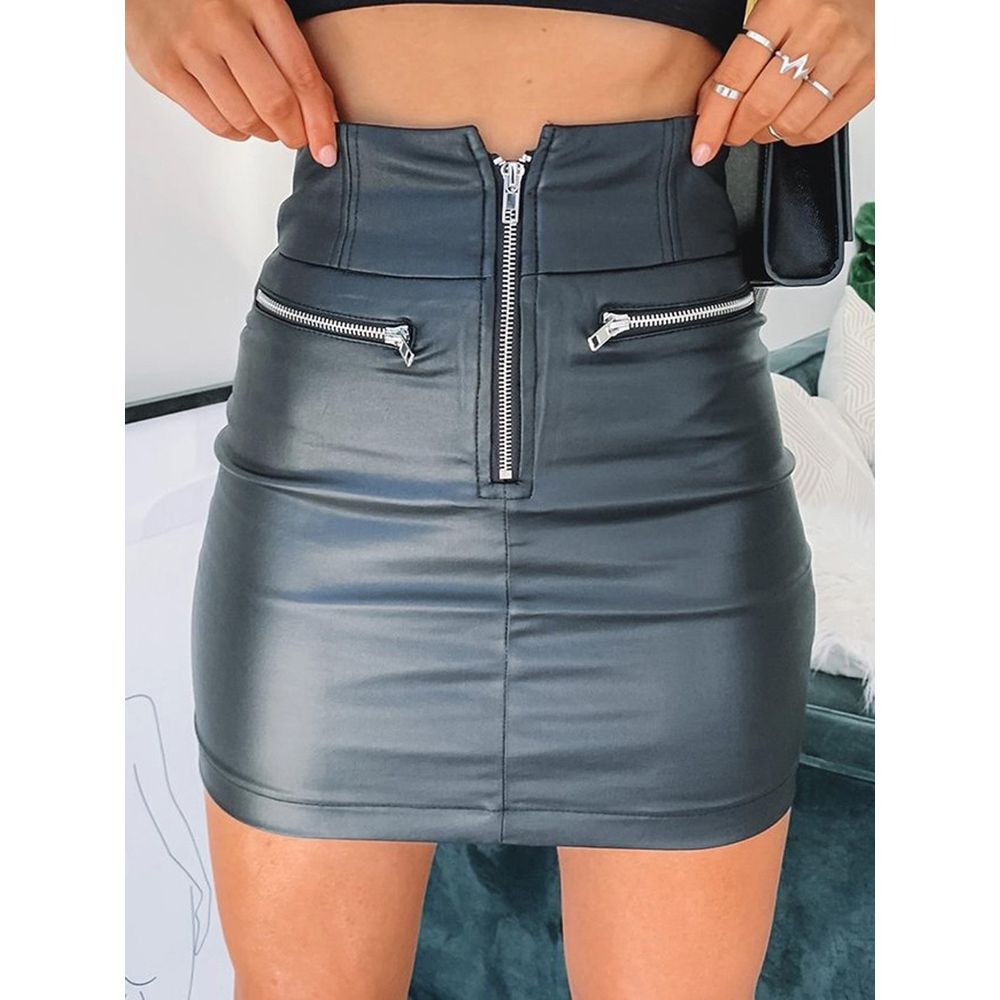 New Tight Skirt for Women  Mini Package Hip Skirt for Women Casual Pure Color Women’ s Leather Ski
