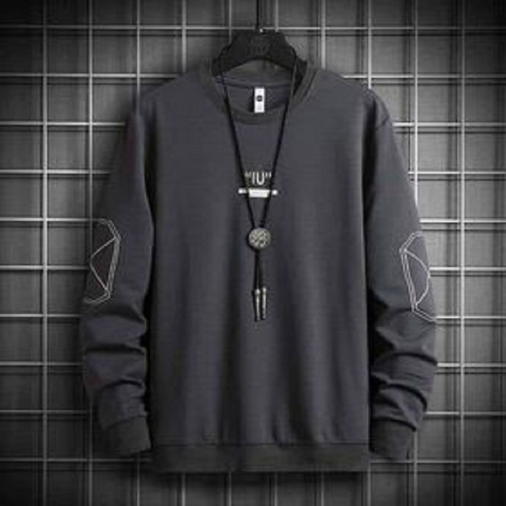 Gray Cotton Full Sleeve T-Shirt for Men