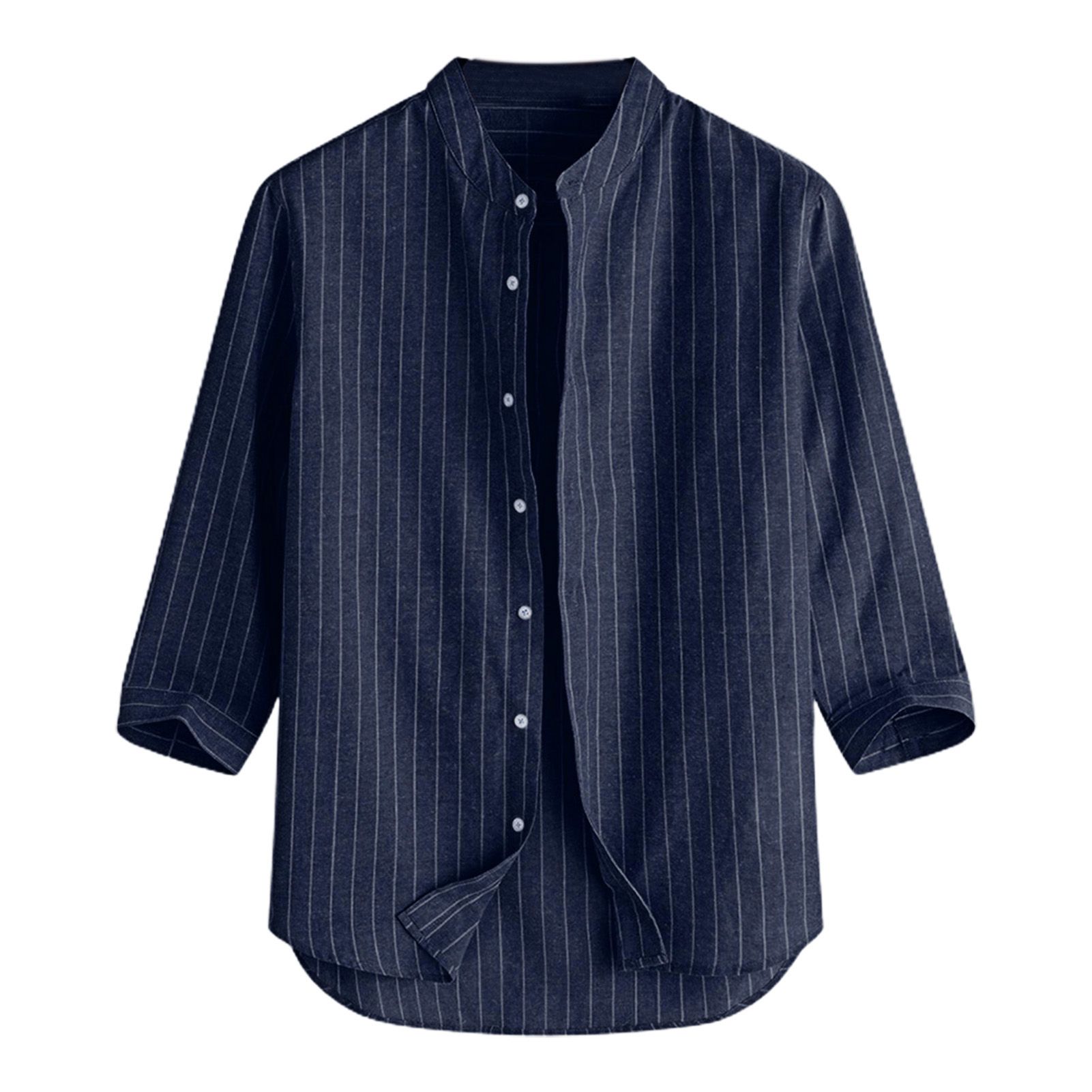 Men Shirt Striped Loose Top Stand Collar Single-breasted Shirt for Dating