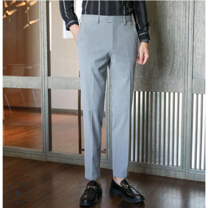 New Men Non-iron fabric Dress Pants Slim Straight Black White Casual Suit Pants Male Business Little Feet Suit pants