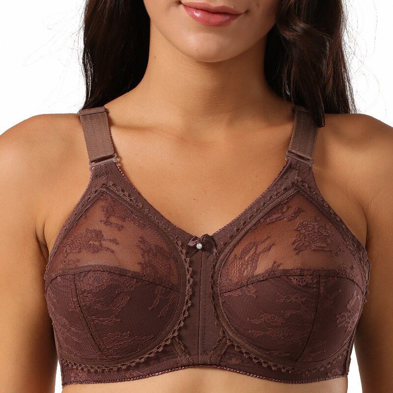 Woman Beauty Floral Lace Bra Minimizer Full Figure Wireless Large Bosom Bra Plus Size 36 38 40 42 44 46 48 50 B C D DD E