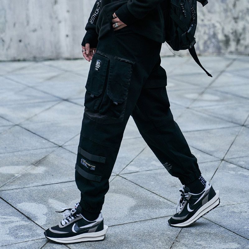 CHAIFENKO Hop Cargo Pants Men Fashion Harajuku Black Harem Pant Streetwear Joggers Sweatpant Multi-Pocket Casual Mens Pants