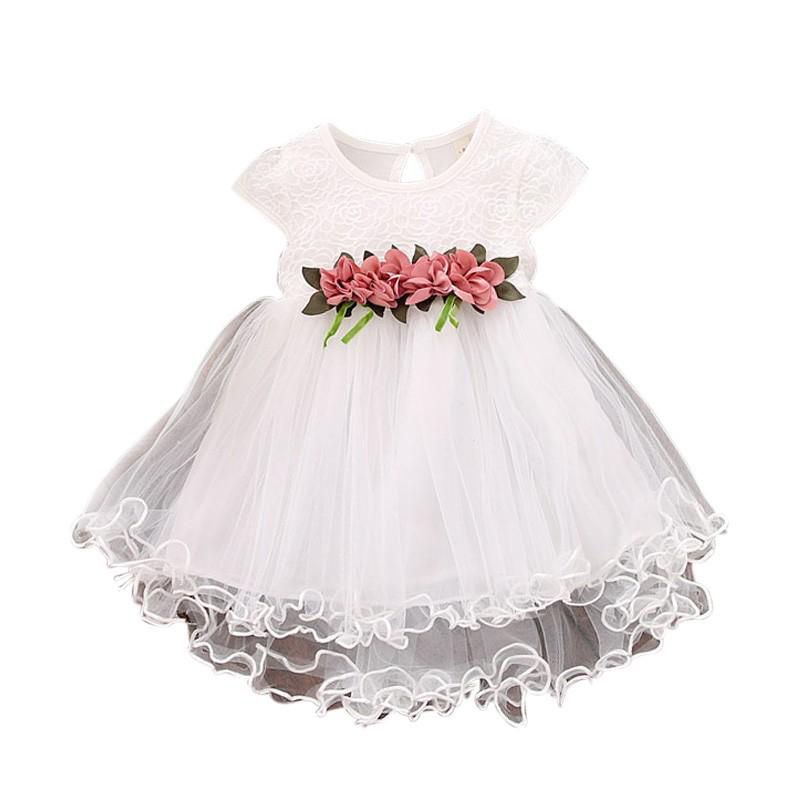 Infant Kids Baby Girl Clothes Summer Floral Print Sleevss Cotton Princess Party Dresses Mesh Girls Clothes Girls Ball Gown