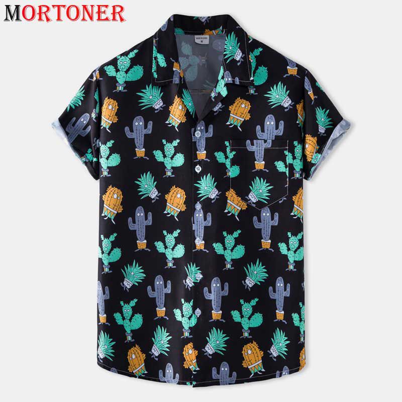 Funny Cactus Print Hawaiian Shirts for Men 2021 Summer Short Sleeve Button Down Beach Shirt Casual Holiday Aloha Party Clothing