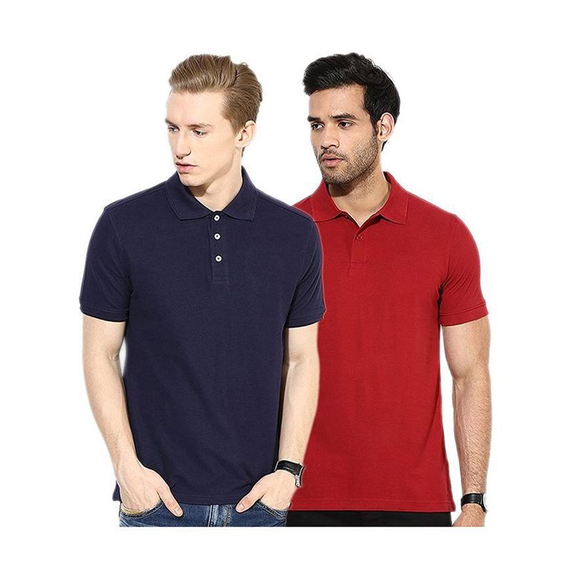 Pack of 2 Navy Blue and Red Cotton Polo for Men