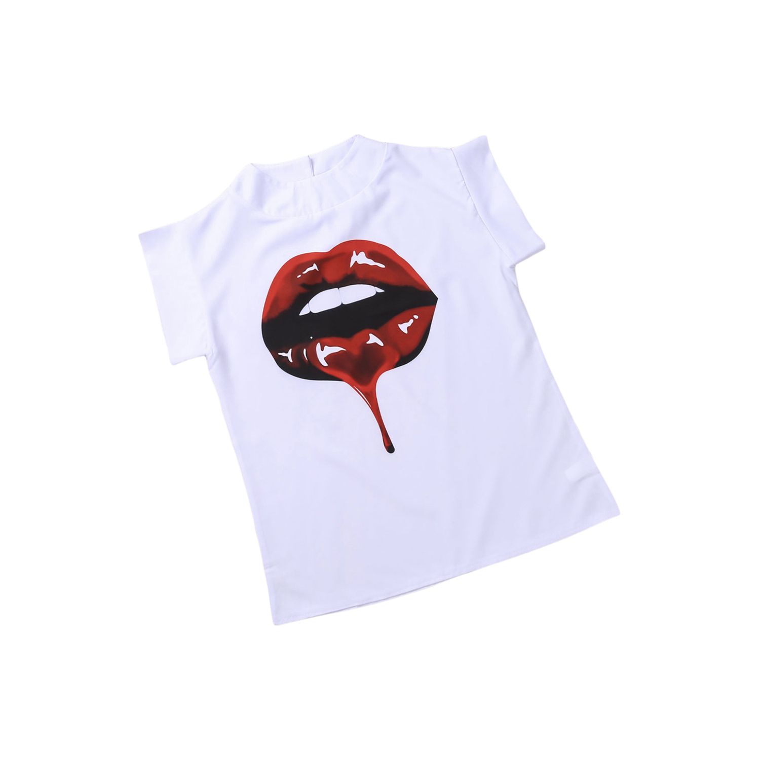 New Women Short Sleeve Stand Collar Print Top Summer Fashion Tops for Shopping Daily Wear