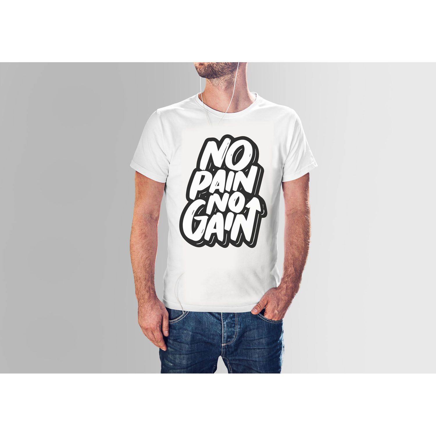 NO PAIN NO GAIN WHITE COTTON Tshirt