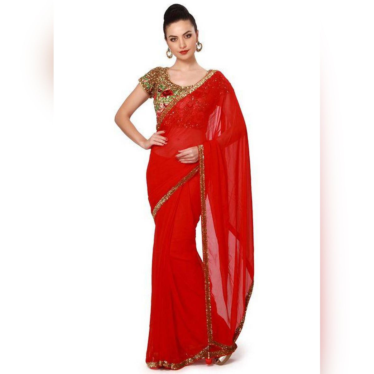 Weightless Georgette Saree for Women- Rose Red