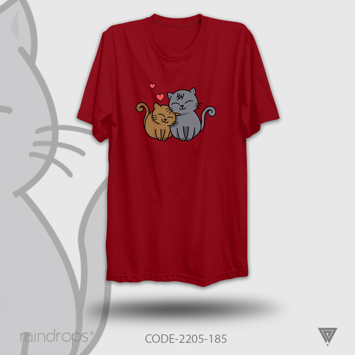 Raindrops Premium T-shirt Couple Cat' Designed Half Sleeve Red  For Men