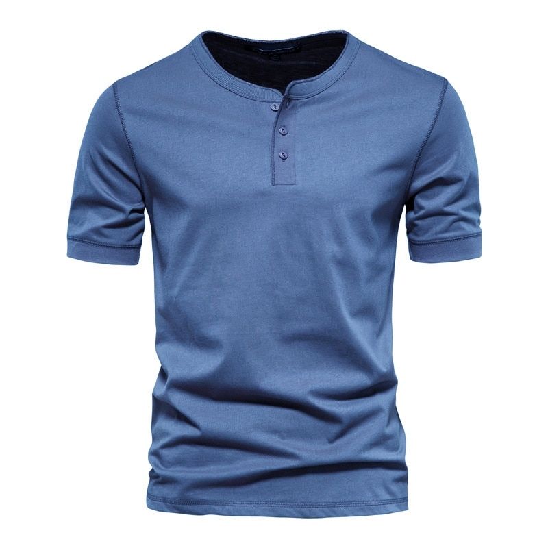 AIOPESON Henry Collar T Shirt Men Casual Solid Color Long Sleeve T Shirt for Men Autumn 100% Cotton Mens T Shirts