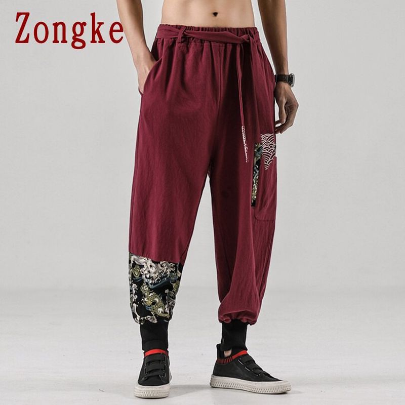 Casual Harem Pants Men Clothing Joggers Japanese Streetwear Linen Men Pants Trousers Hip Hop New