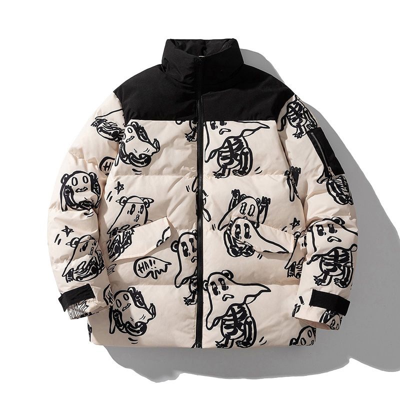 Winter Cotton-Padded Clothes Jacket Men And Women Parkas Funny Printed Coats Fashion Thicken Outerwear Tops Male Female 4XL