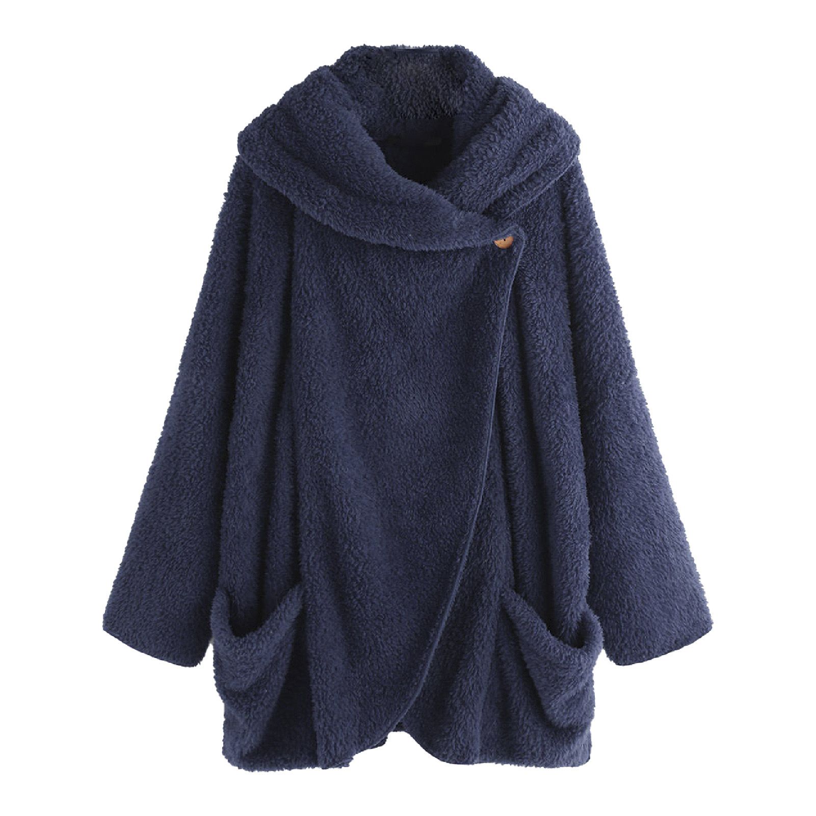 Cardigan Jacket Windproof Asymmetric Buttons Fluffy Jacket