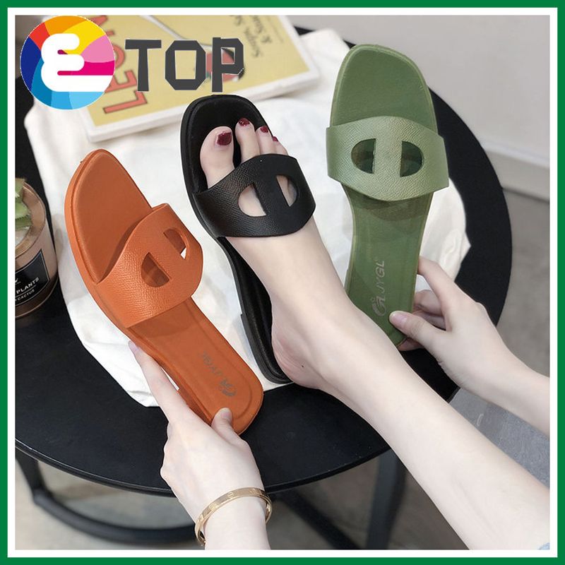 Ready Stock Women Korean Slipper Candy Color Seaside Beach Slipper for Women Pig Nose Slippers