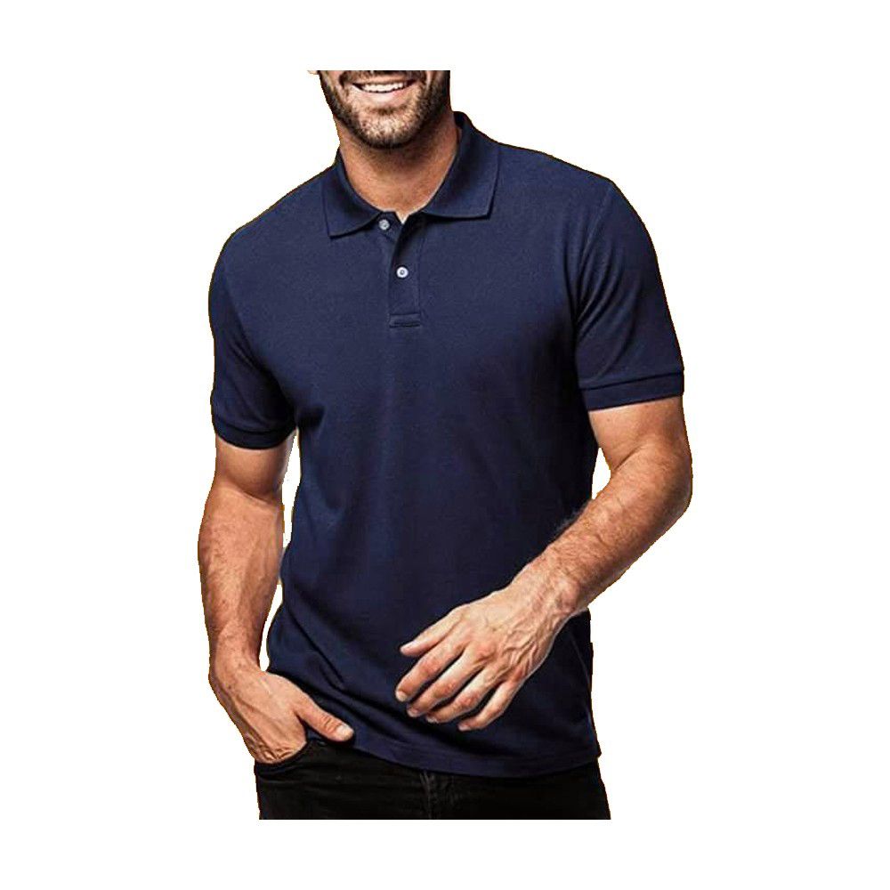 Navy Blue Short Sleeve Cotton Polo Shirt for Men