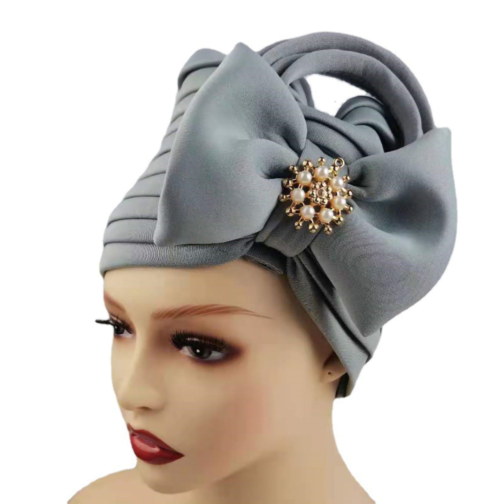 Turban Cap Beads Decoration Satin Surface High Turban Hat