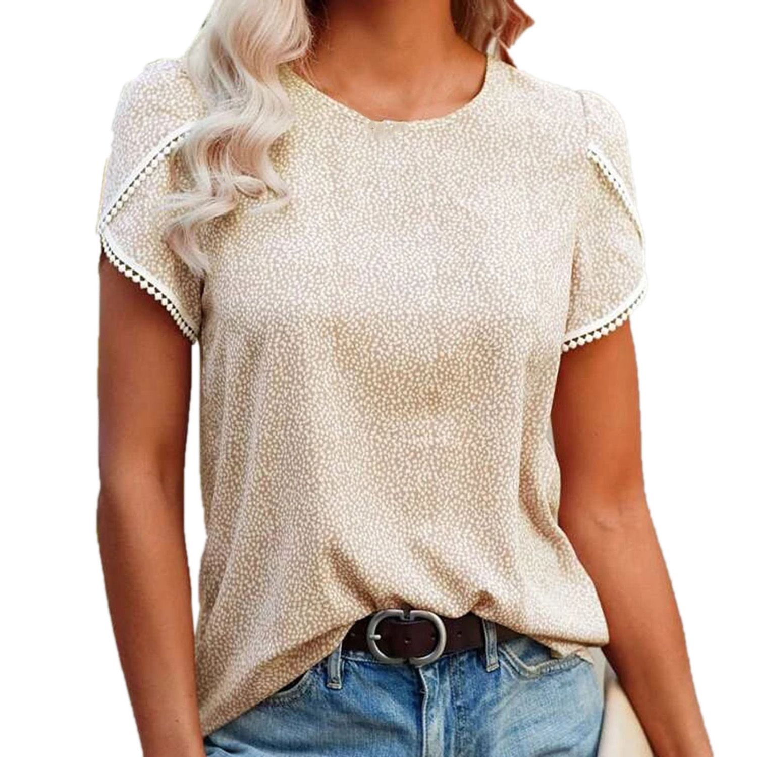 Casual T-shirt Round Neck Casual Dot Print Summer Blouse