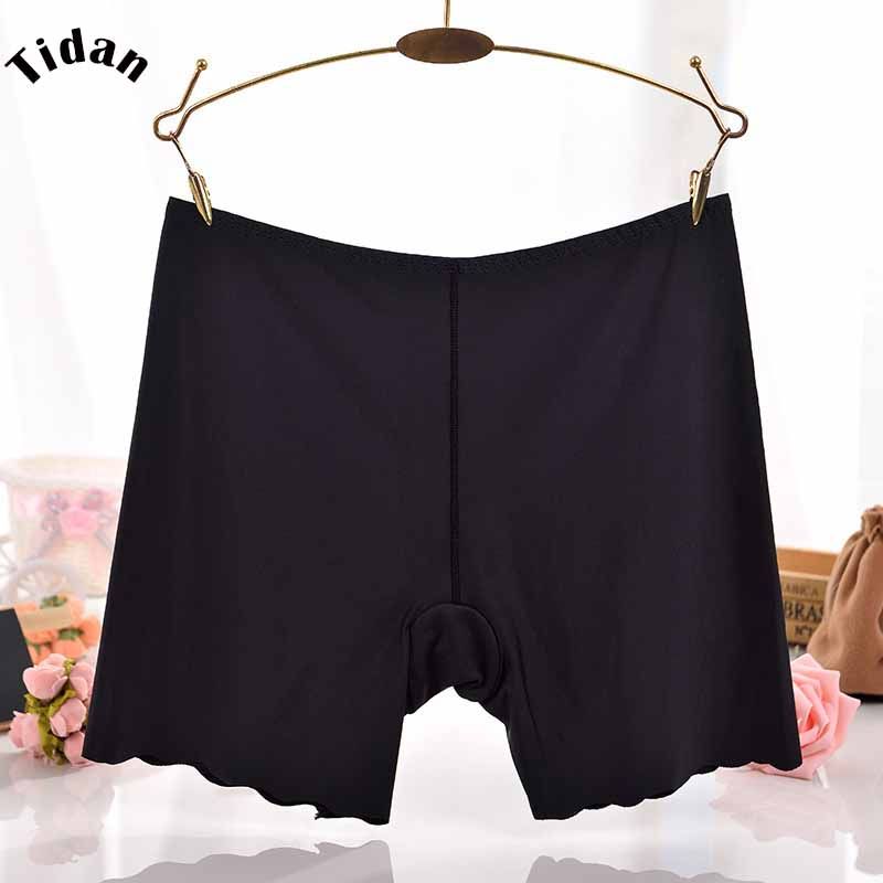 Women Solid Color Ice Silk High-Waist Panties Elastic Soft Boxer Briefs Comfortable Leggings