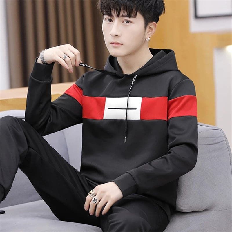 Black/Red/White Stylish Casual Long Sleeve Hoodies For Men