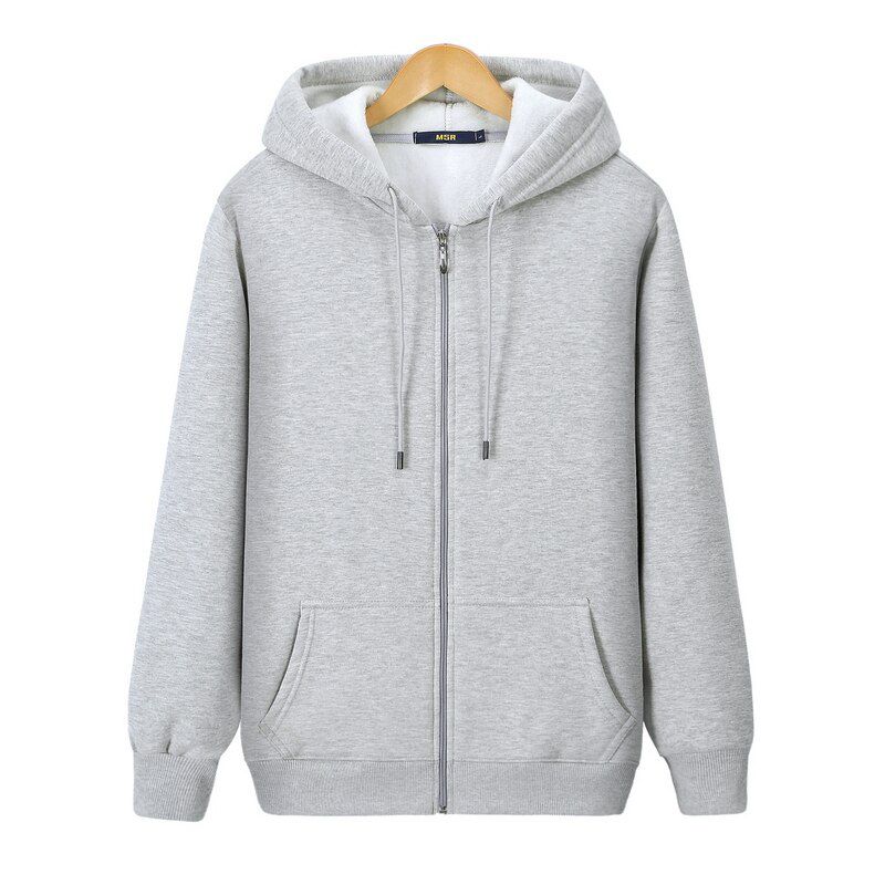 Winter Plus Men Hoodie Plus Velvet Thick Pure Cotton Solid Color Warm And Soft Ladies Zipper Coat Casual Sweatshirt