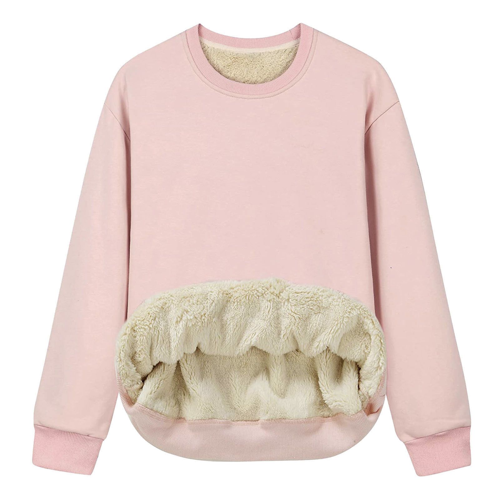 Basic Sweatshirt Round Neck Fleece Lined Pure Color Sweatshirt Jumper